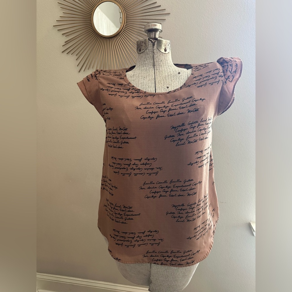 Sweet Rain Script Print Dusty Rose Top